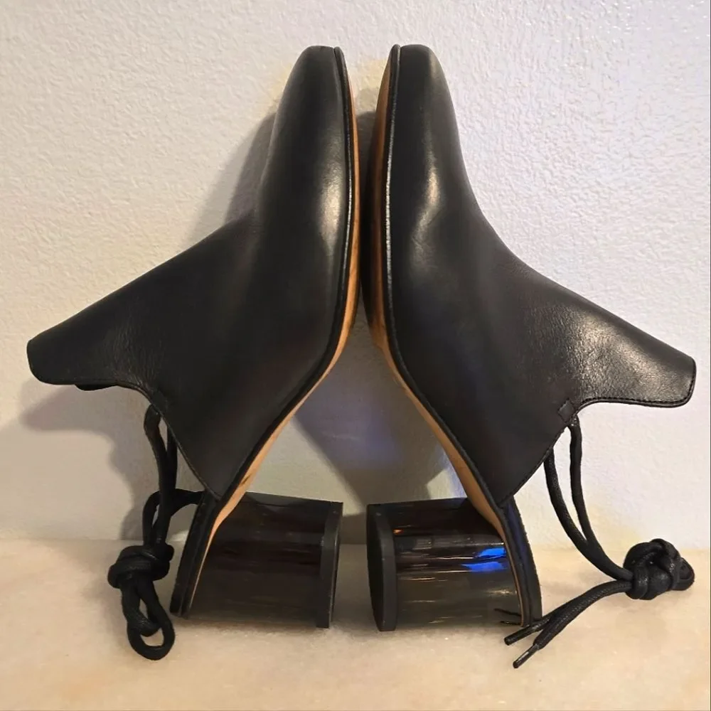 Free People Ankle Wrap Heeled Mules In Black Leather 6.5